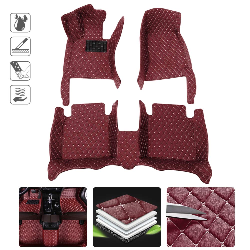 Custom All-Weather Car Floor Mats for Infiniti EX EX25 FX FX35 G25 G35 QX30 QX56 - Full Coverage Front & Rear Row Floor Liners - Wine Red - Perfect for Winter, Rainy Days & Off-Road Protection