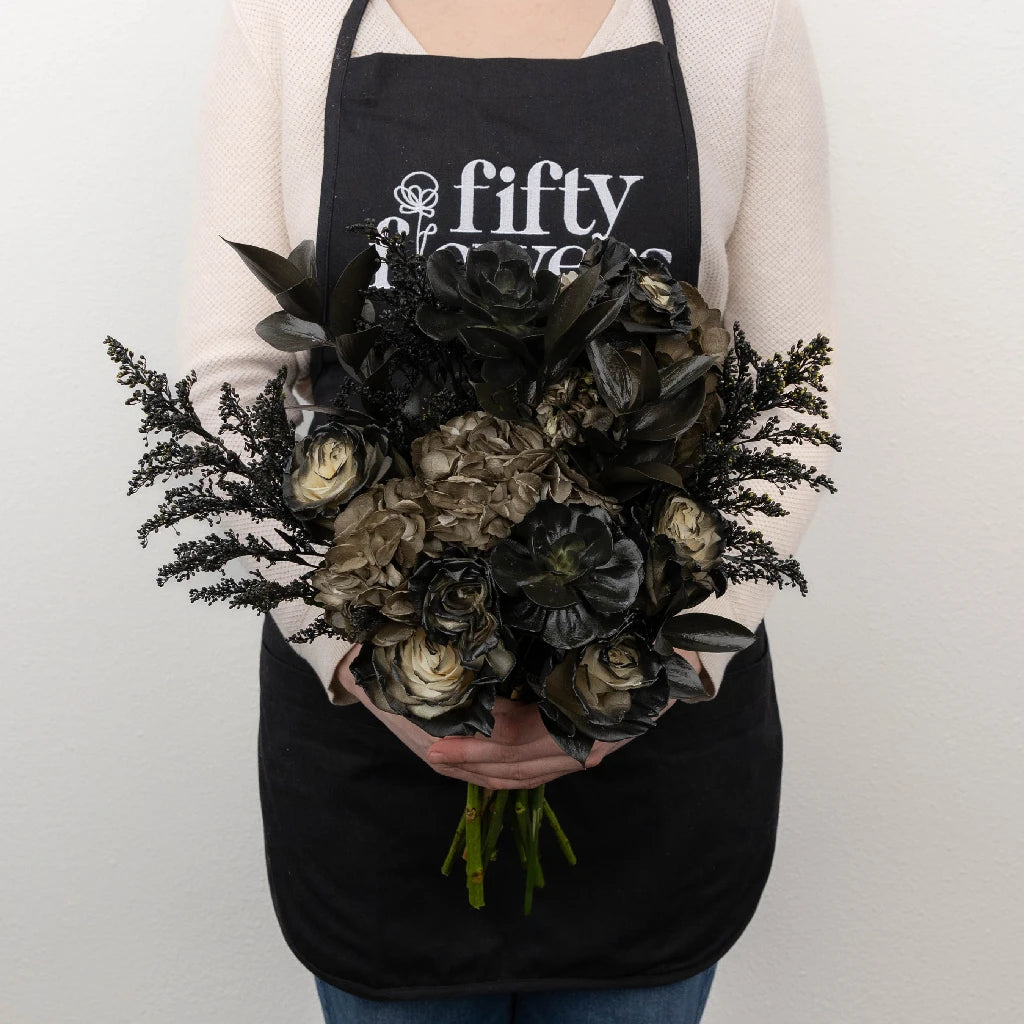 Black Velvet Flower Bouquet - Elegant Artificial Silk Flowers for Home Decor, Wedding Centerpieces & Gift Arrangements