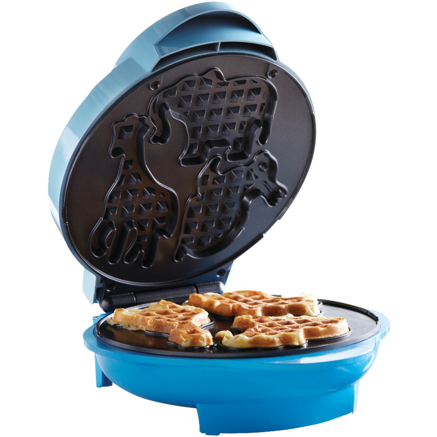 Brentwood Animal Shape Waffle Maker Machine - Non-Stick Electric Waffle Iron for Kids, Perfect for Birthday Parties & Family Breakfast - Blue
