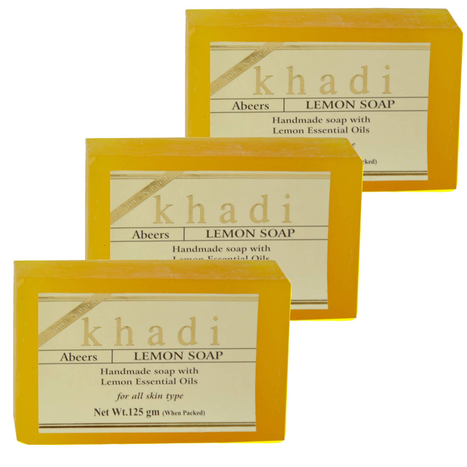 Khadi Abeers Pure Essence Lemon Soap with Essential Oils - 125g (Pack of 3) | Natural Handmade Soap for Dry Skin & Aromatherapy | Perfect for Daily Cleansing, Gift Sets & Spa Days