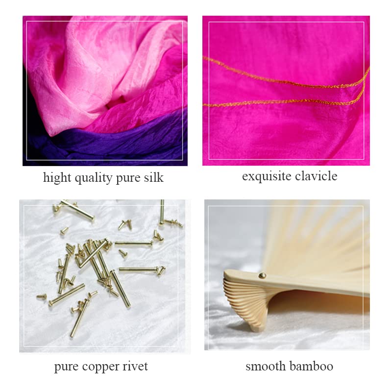 Handmade Silk Belly Dance Fan Veils - Long Bamboo Fans for Women Performers