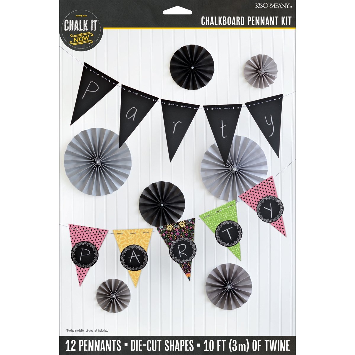 K&Company Chalk it Now Chalkboard Pennant Kit - DIY Decorative Banners for Parties, Weddings & Home Decor | Reusable Chalkboard Sign for Events, Classrooms & Craft Projects