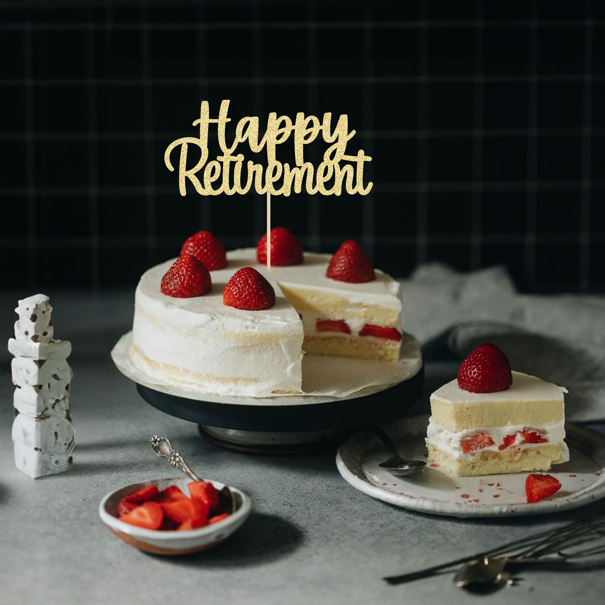 Gold Glitter Happy Retirement Cake Topper - 1 Pack Cake Decoration Picks for Retirement Party, Farewell Celebration & Retirement Cake Decorating Supplies | Perfect for Retirement Cakes, Cupcakes & Dessert Displays