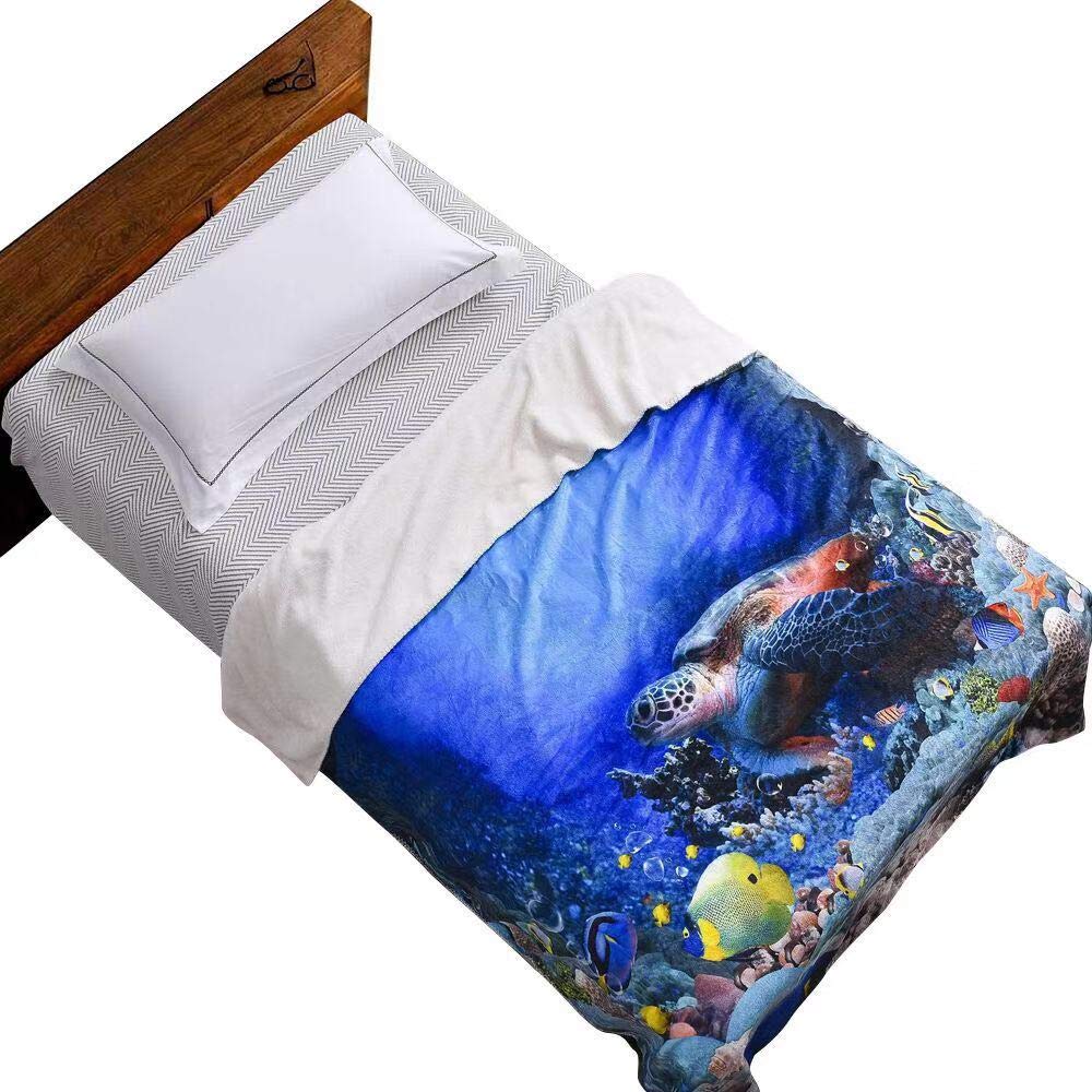 3D Turtle Throw Blanket for Kids - Reversible Flannel Fleece & Microfiber - Ultra Soft 50