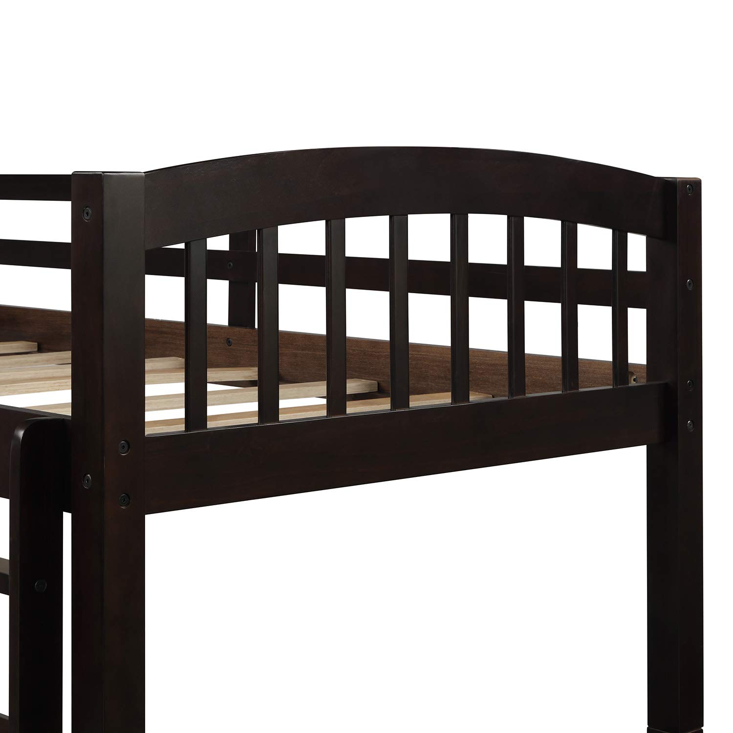 SOFTSEA Twin Over Twin Solid Wood Bunk Bed with Trundle, 3 Storage Drawers & Guardrails - Kids Bedroom Furniture for Siblings, Sleepovers & Guest Rooms (Espresso Finish) - Space-Saving Solution for Small Rooms & Vacation Homes