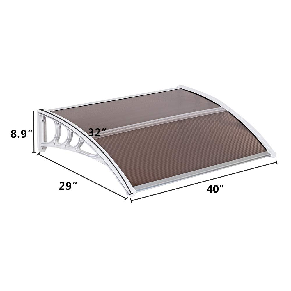 100 x 80 Inch Lightweight Waterproof Outdoor Awning - Durable Brown Fabric with White Metal Bracket for Door, Window, Porch, Patio & Entrance Protection | Perfect for Sun Shade, Rain Shelter & Home Decor