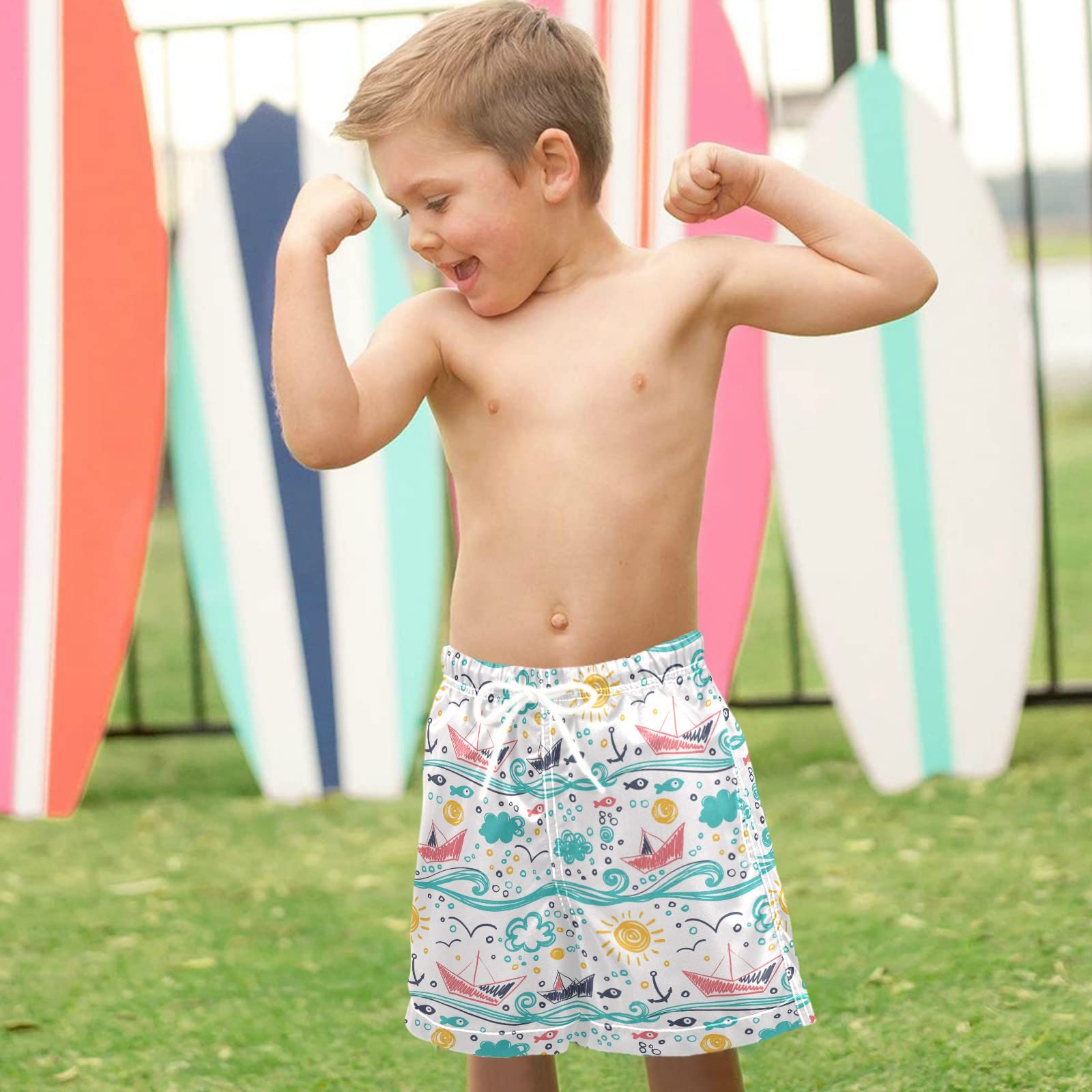 Visesunny Boys' Swim Trunks - Cute Sea Boat Fish Anchor Design, Toddler Bathing Suits for Kids, Quick-Dry Baby Boy Swimwear | Perfect for Beach, Pool, and Summer Water Activities