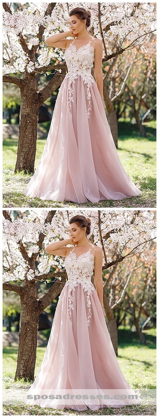 Elegant Pink Lace Applique Jewel Neck A-Line Evening Prom Dress for Sweet 16 - Perfect for Formal Dances, Weddings & Special Occasions (Style 18303)
