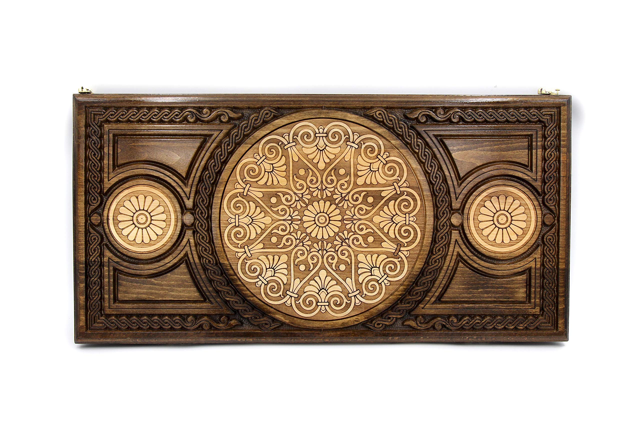 Handmade Wooden Backgammon Board Game - Armenian Nardi Nardy Set with Floral Carvings | Perfect for Checkers, Chess & Table Games | Great Gift for Game Nights & Home Decor