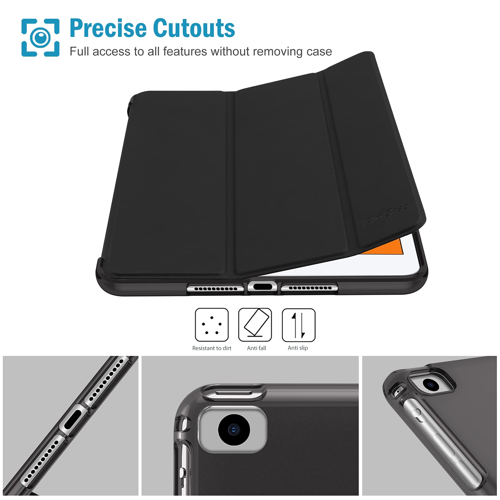 ProCase Slim Soft TPU Trifold Stand Folio Smart Case for iPad Mini 5/4/3/2/1 (7.9 Inch) - Black | Lightweight Protective Cover with Auto Sleep/Wake | Perfect for Work, Travel & Home Use