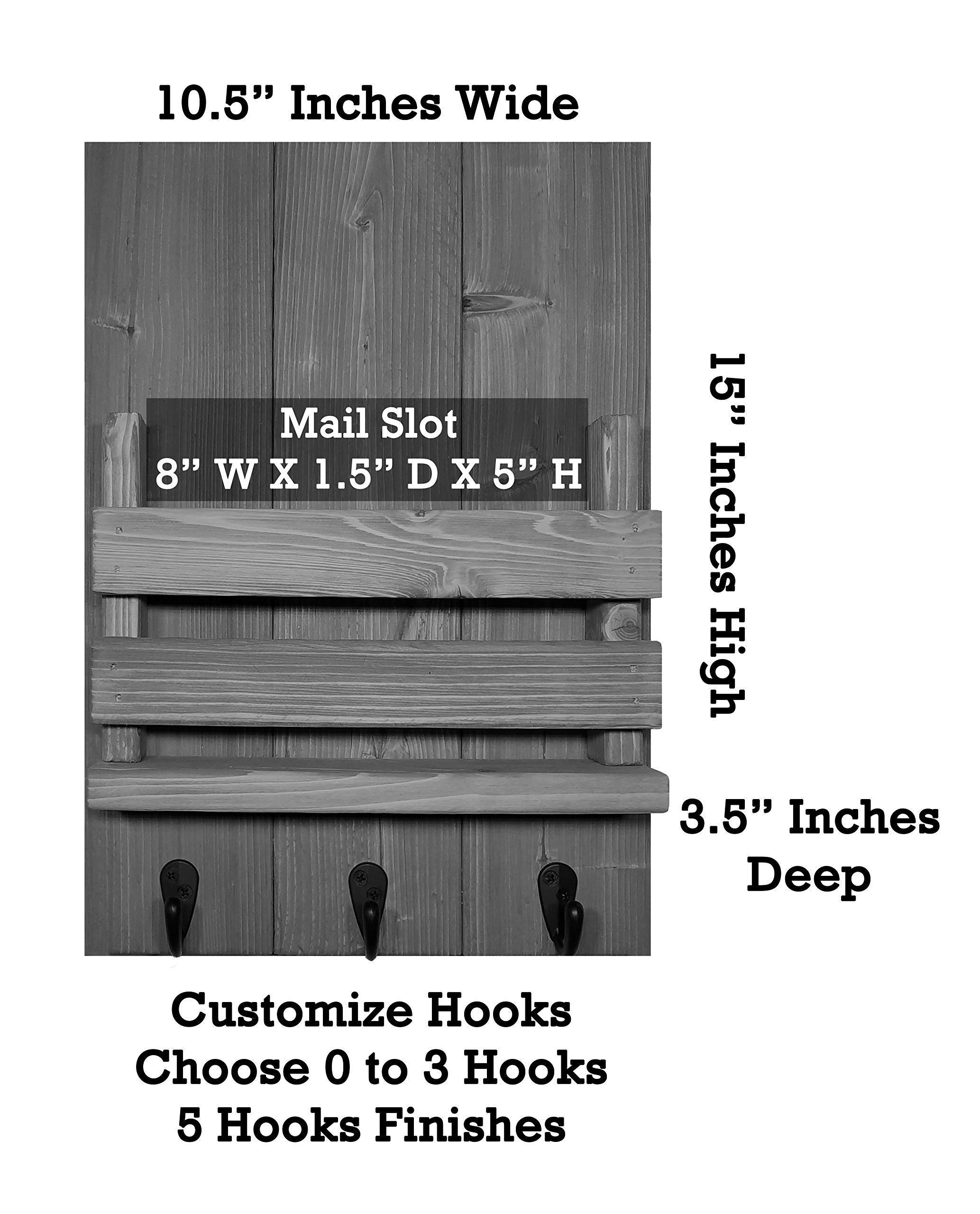 Sydney Slat Front Wall Mail Holder with Hooks - 20 Color Options (Sea Blue Shown) - Durable Mail Organizer & Key Holder for Home, Office, or Entryway Organization