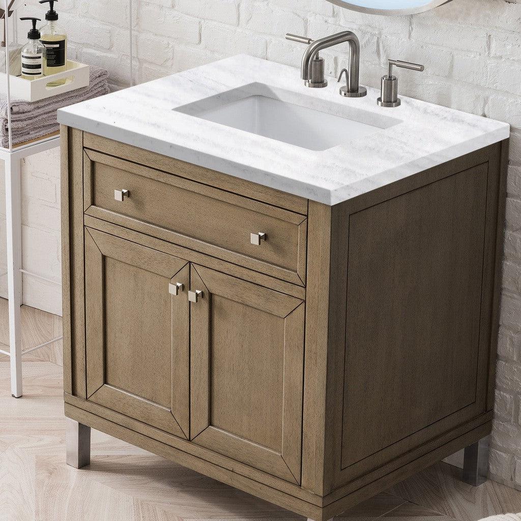 James Martin Vanities Chicago Collection 30-Inch Single Bathroom Vanity in Whitewashed Walnut with Countertop Options - Perfect for Modern Bathroom Renovations & Small Space Solutions