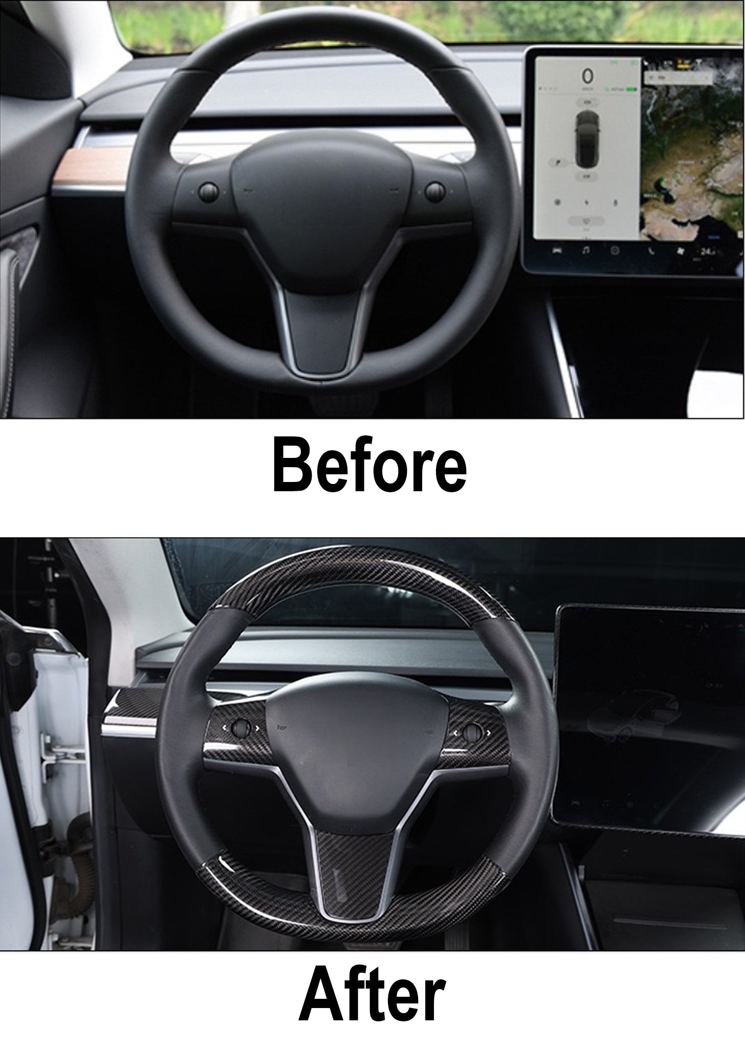 Premium Real Carbon Fiber Steering Wheel Cover for Tesla Model 3 & Y - Custom Fit Luxury Interior Upgrade | Enhance Driving Comfort & Style for Tesla Owners