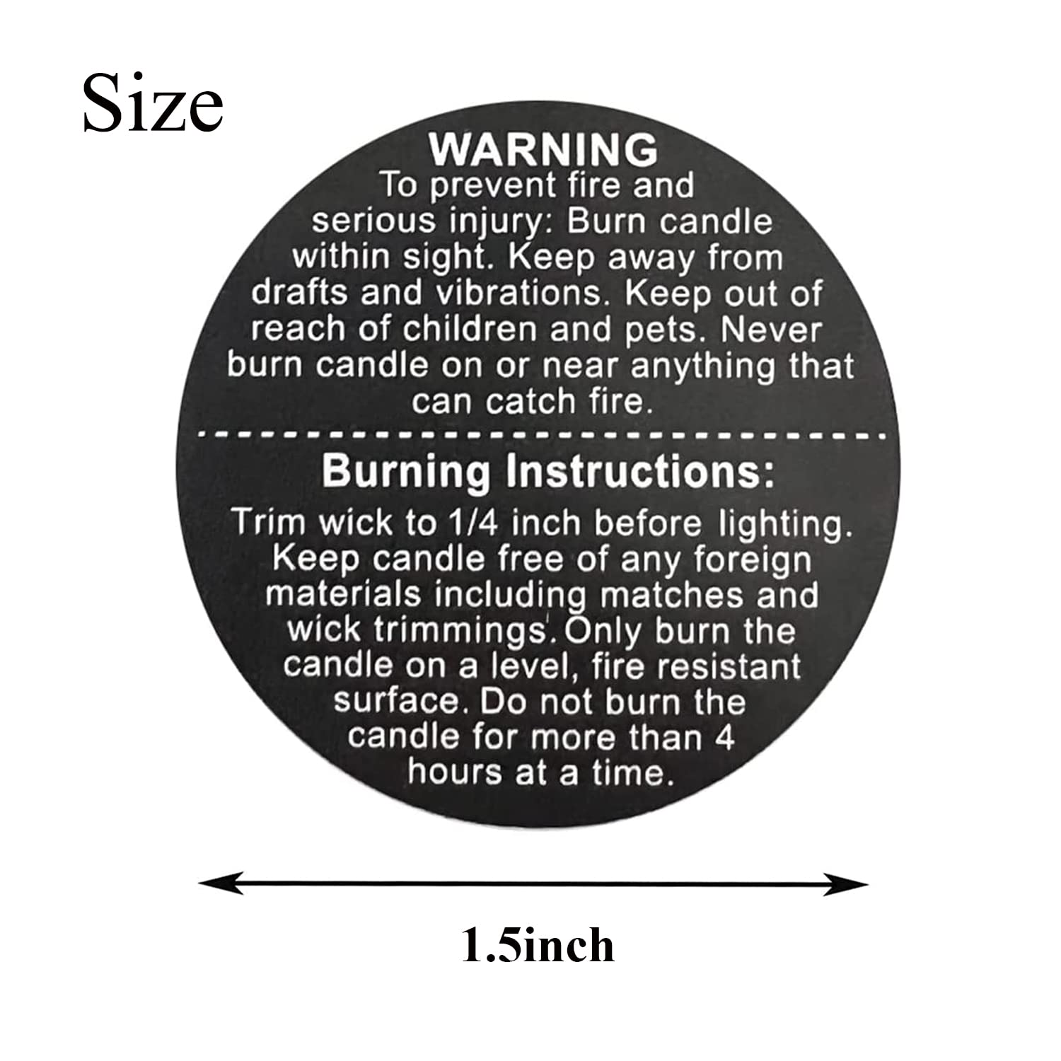 1000 PCS Black Candle Safety Stickers - 1.5 Inch Round Waterproof Warning Labels for Candles | Modern Fireproof Decals for Candle Jars, Containers & Gifts | Home Decor, Wedding Favors & DIY Crafts