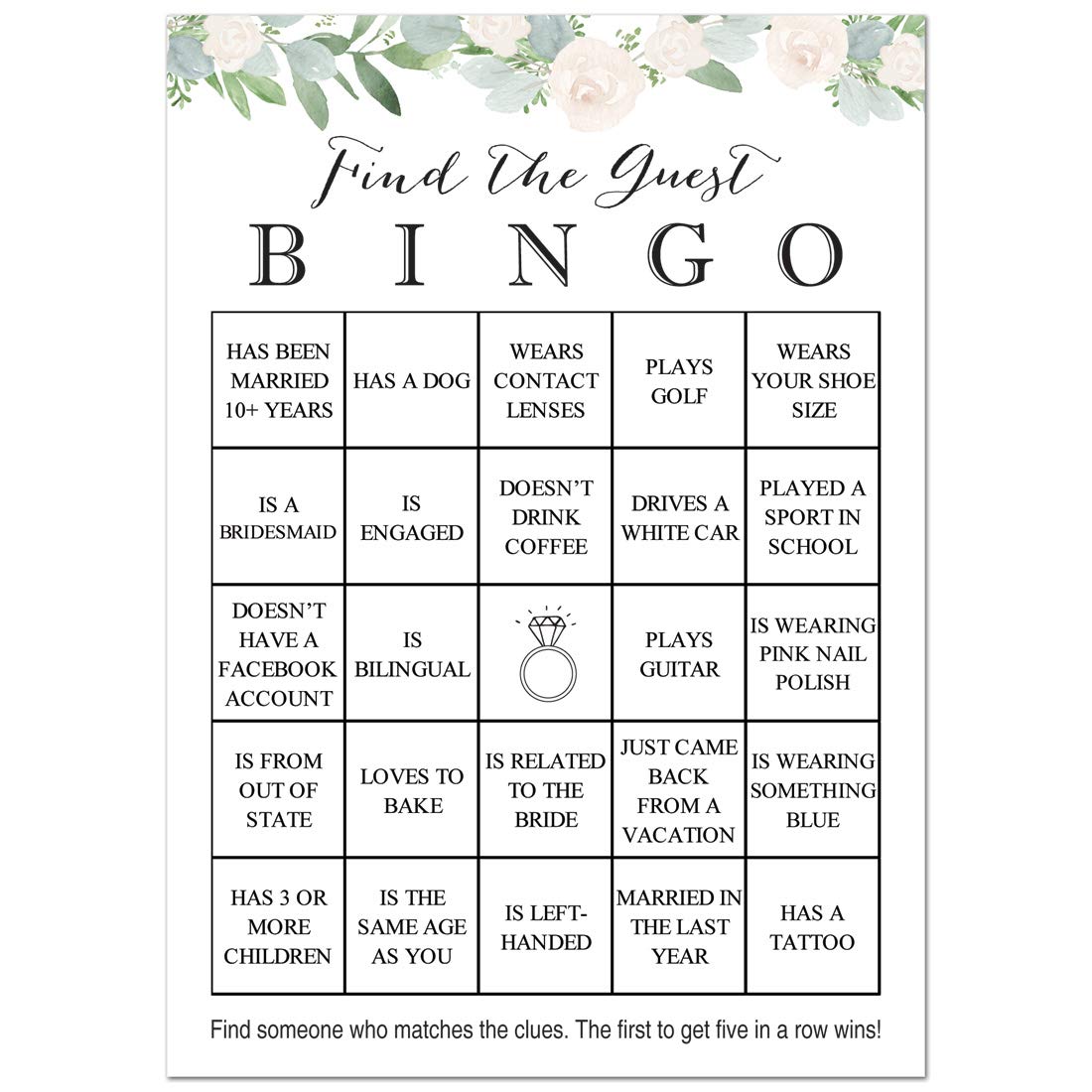 InvitationHouse 24 Count Find The Guest Bingo Game for Bridal Showers - Greenery Floral Theme Wedding Shower Activity | Fun Icebreaker for Wedding Parties & Bridal Events