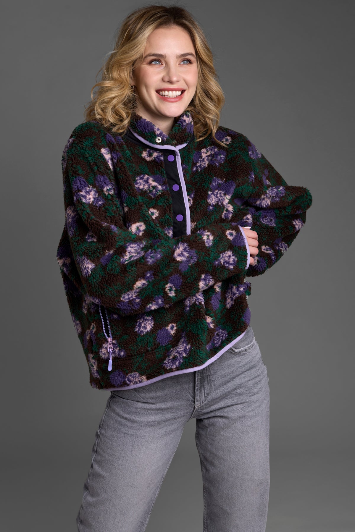 Women's Floral Sherpa Jacket - Cozy Fleece Lined Winter Coat for Outdoor Activities, Hiking & Casual Wear
