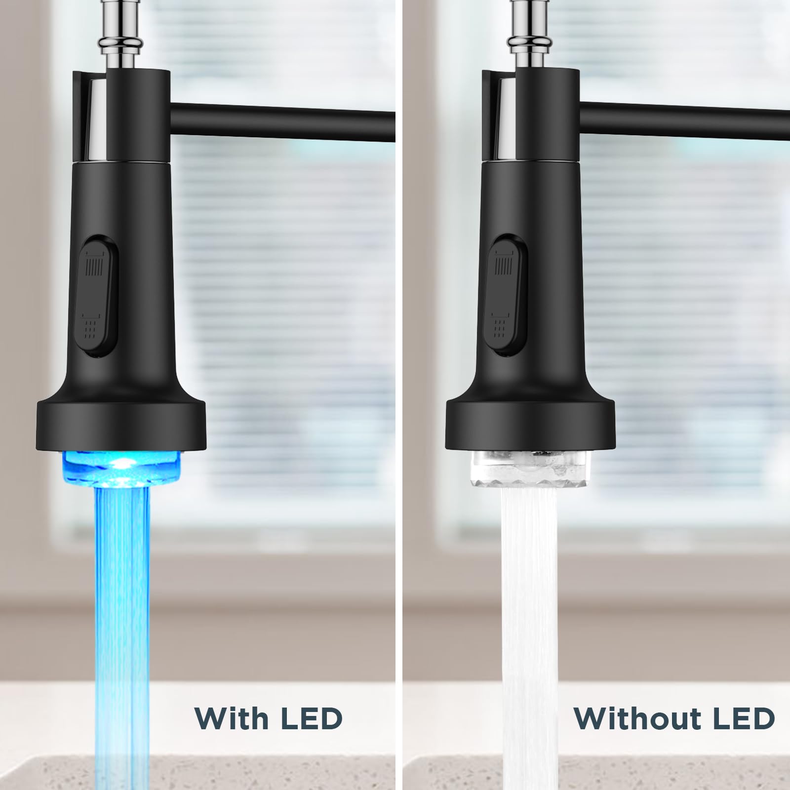 FORIOUS Black LED Kitchen Faucet with Pull Down Sprayer - Modern Stainless Steel for Farmhouse & RV