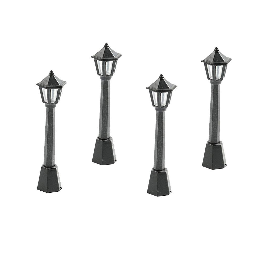 Exceart 4-Piece Miniature Resin Street Lights - Outdoor Fairy Garden Decor, Christmas Decoration, Kids Toys & Model Streetlamps for Mini Gardens, Patios & Holiday Displays