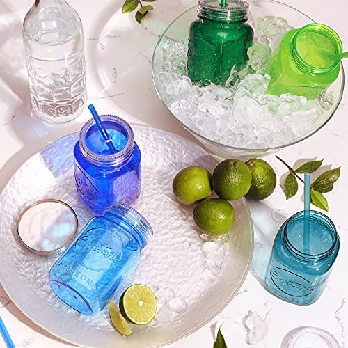 Cupture 20 oz Acrylic Mason Jar Tumbler Mugs with Lids & Straws - 6 Pack (Cool Lagoon) - BPA-Free Reusable Drinking Glasses for Iced Coffee, Smoothies, Cocktails & Outdoor Parties