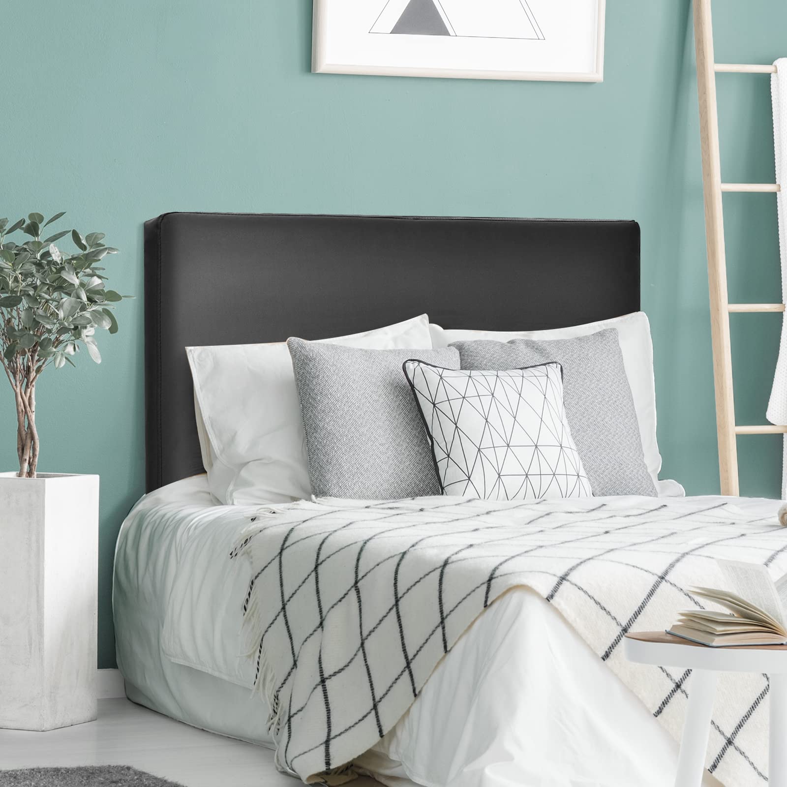 Giantex Twin/Twin XL Upholstered Headboard - Wall Mounted PU Leather Headboard for Dorm Bedroom & College Dorm - Easy Installation with Attachment Device Included - Black - Perfect for Small Spaces & Student Housing