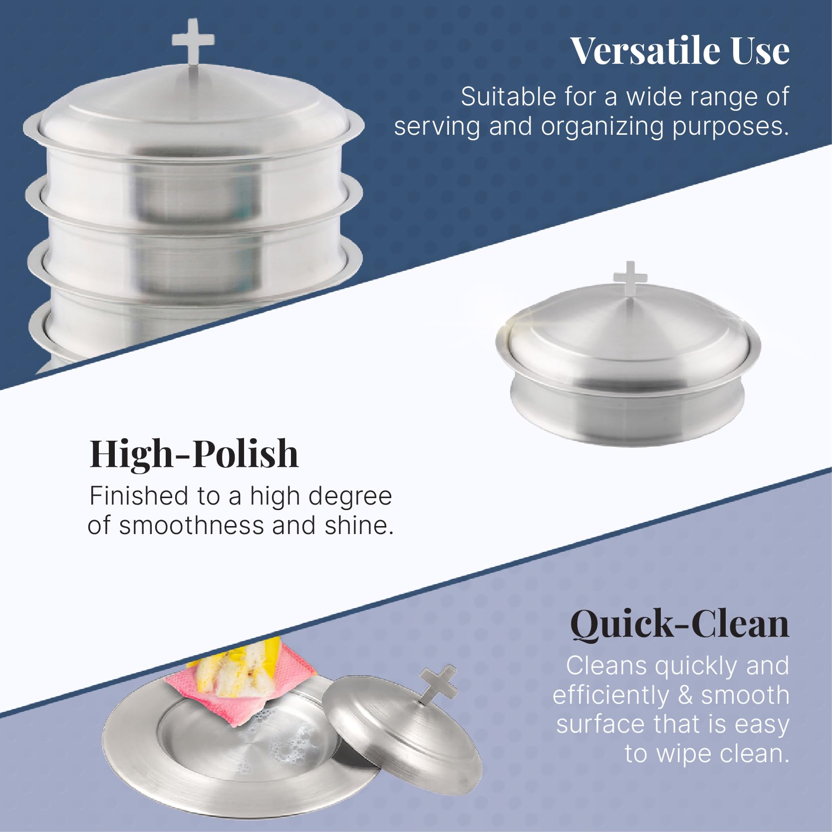 Stainless Steel Communion Set - 2 Holy Wine Serving Trays with Lids & 2 Stacking Bread Plates with Lids + 80 Cups - Matte Finish for Church Services, Religious Ceremonies, and Christian Events