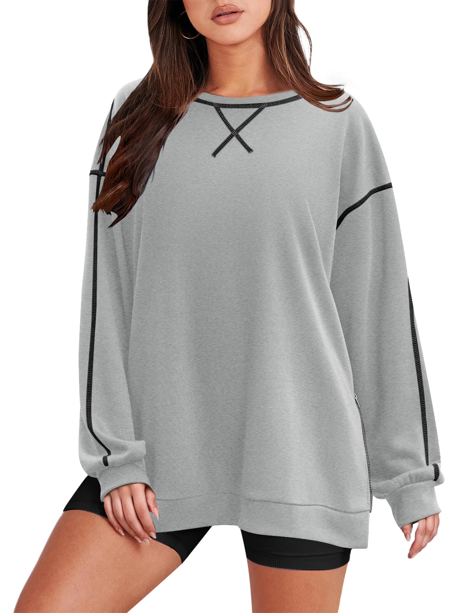 Zeagoo Women's Oversized Sweatshirt Long Sleeve Crewneck Pullover Top - Trendy Side Zip Hoodie for Fall Winter 2024 | Casual Streetwear, Loungewear & Going Out Outfits