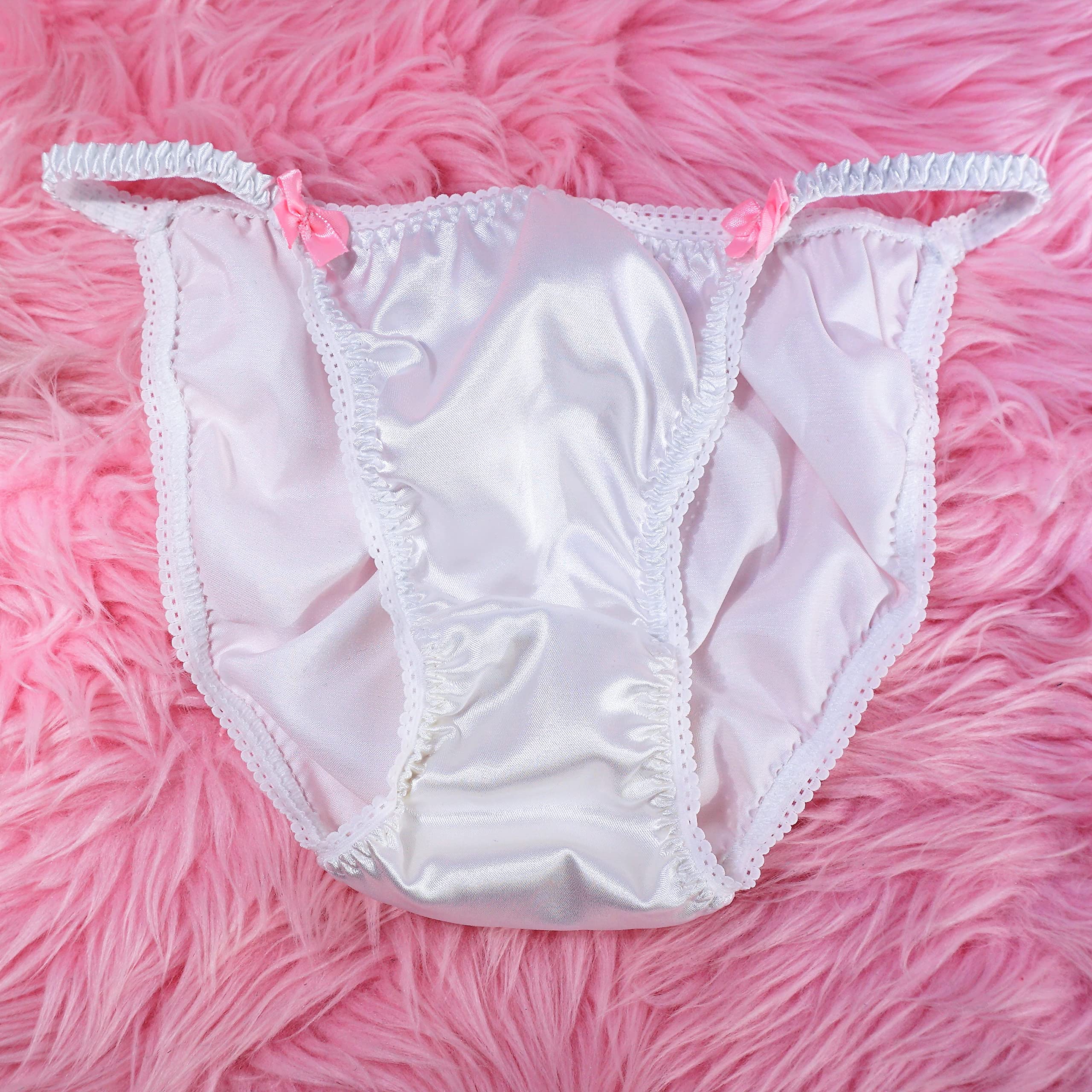 Ania's Poison Ladies Panties - Classy Cut White Satin String Bikini Underwear for Women, Shiny & Sexy, Sizes S-2X (L) - Perfect for Date Night, Lingerie Gift & Special Occasions