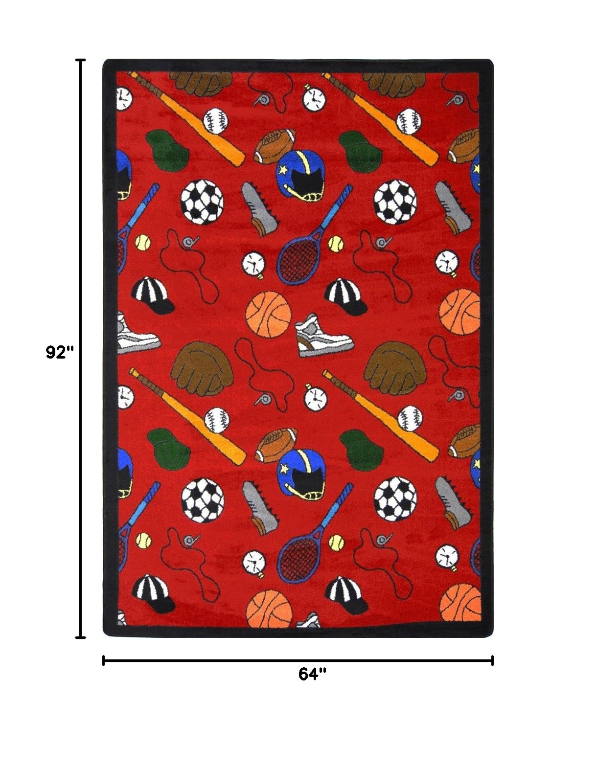 Joy Carpets Sports Fan Multi-Sport Area Rug - Red - Perfect for Game Rooms, Man Caves & Sports Themed Bedrooms