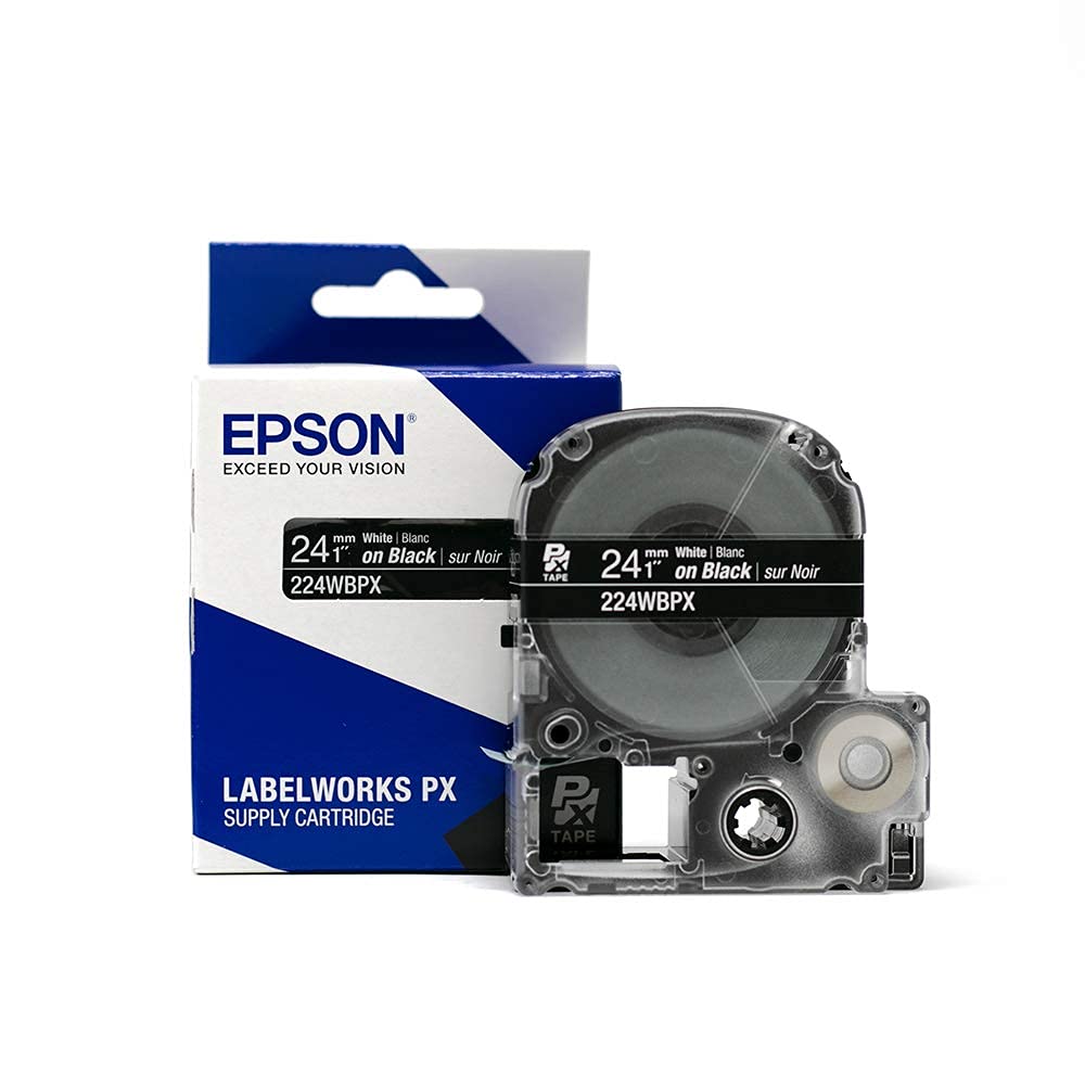 Epson LABELWORKS 224WBPX PET Tape Cartridge - White on Black Industrial Label Maker Tape - 1