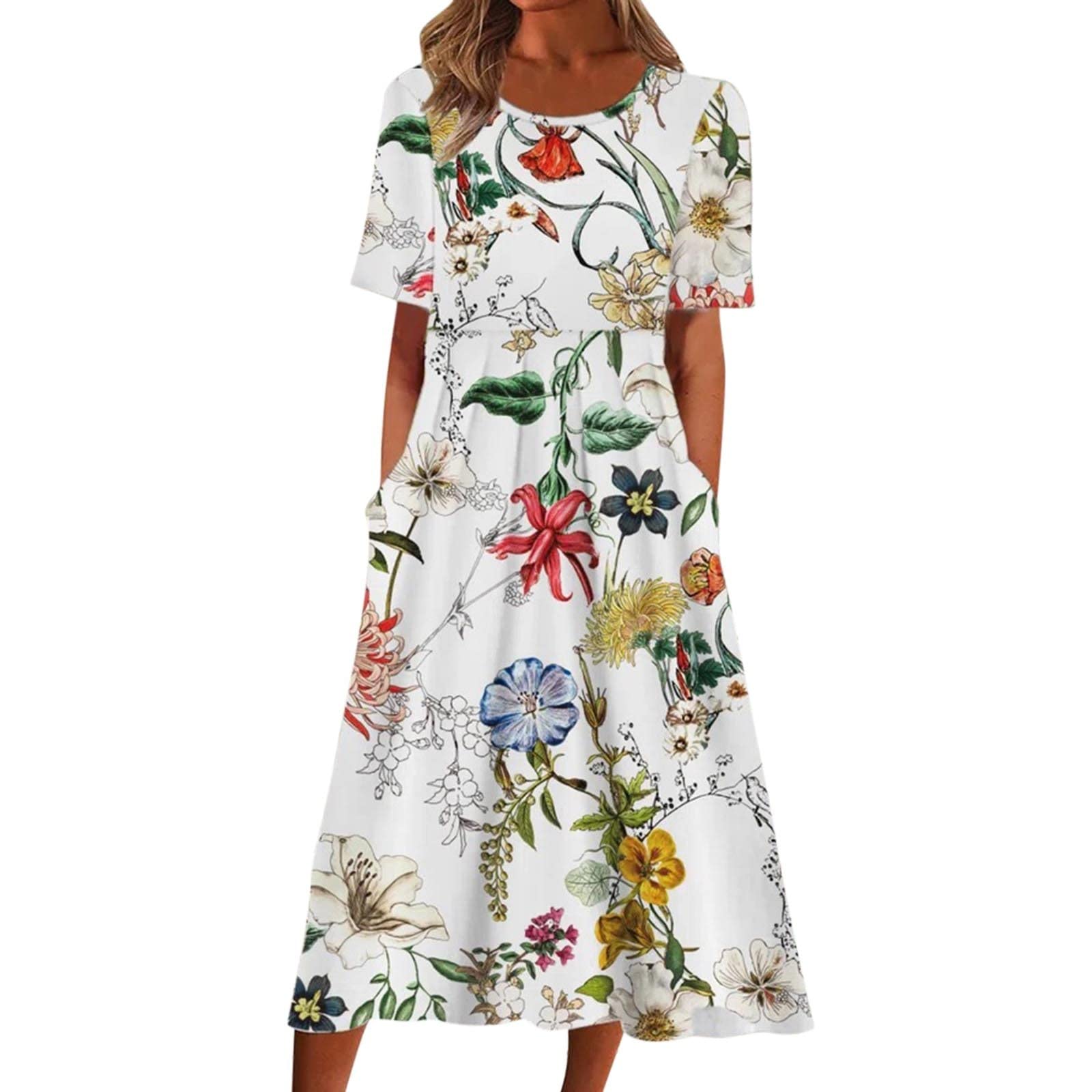 Plus Size Summer Dresses for Women - Casual Boho Print Round Neck Short Sleeve Loose Fit Beach Dress | Perfect for Vacation, Outdoor Parties & Summer Getaways