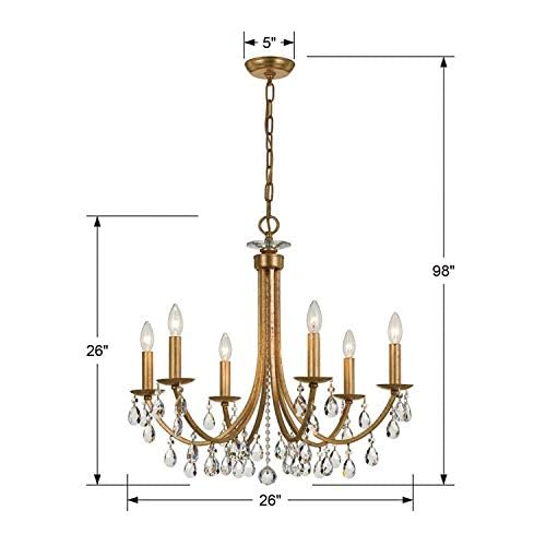 Bridgehampton 6-Light Hand-Cut Crystal Antique Gold Chandelier - Elegant Dining Room Lighting for Luxury Home Decor
