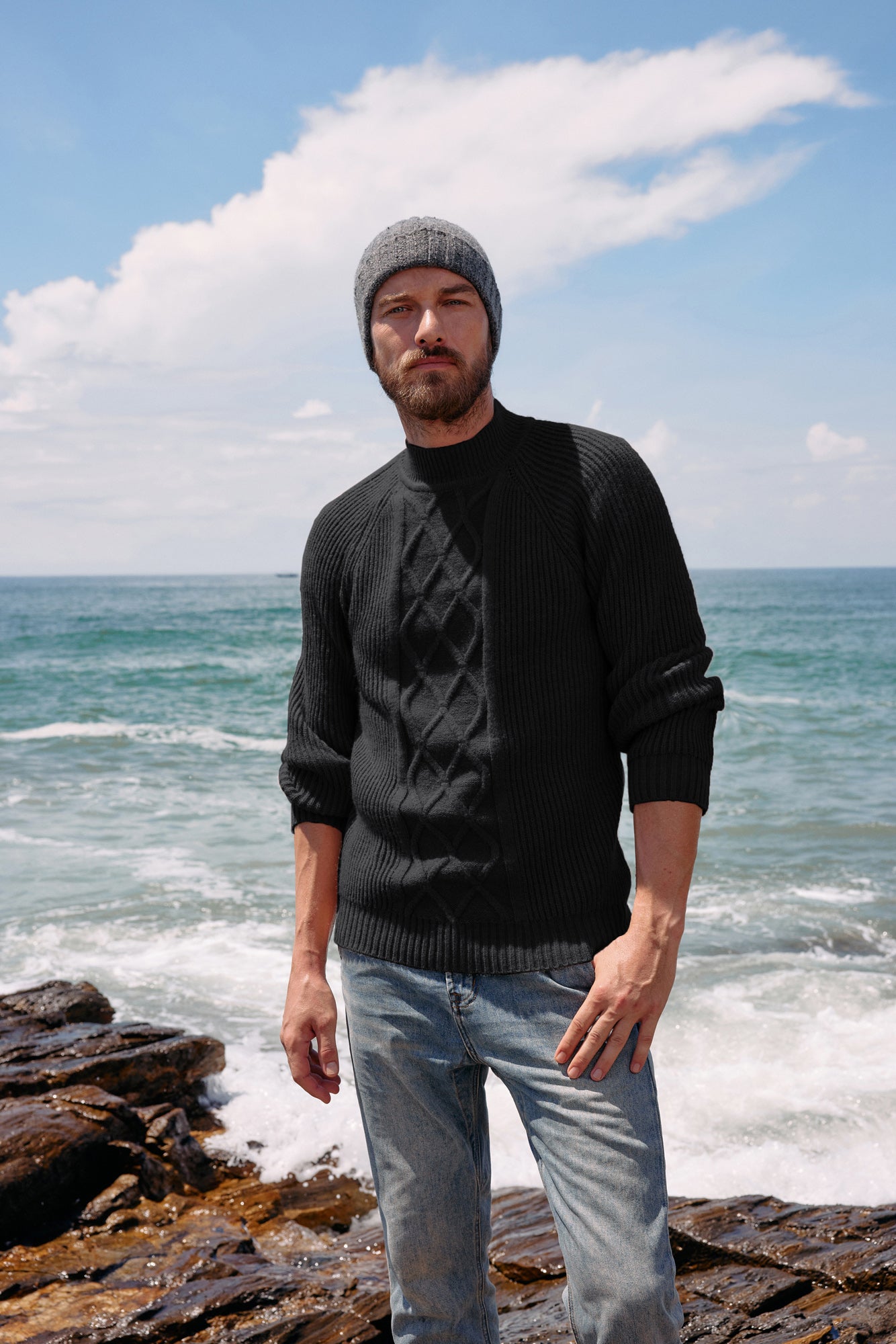 Men's Mock Neck Sweater - Casual Cable Knit Pullover for Winter Warmth | Perfect for Office, Date Night & Outdoor Activities