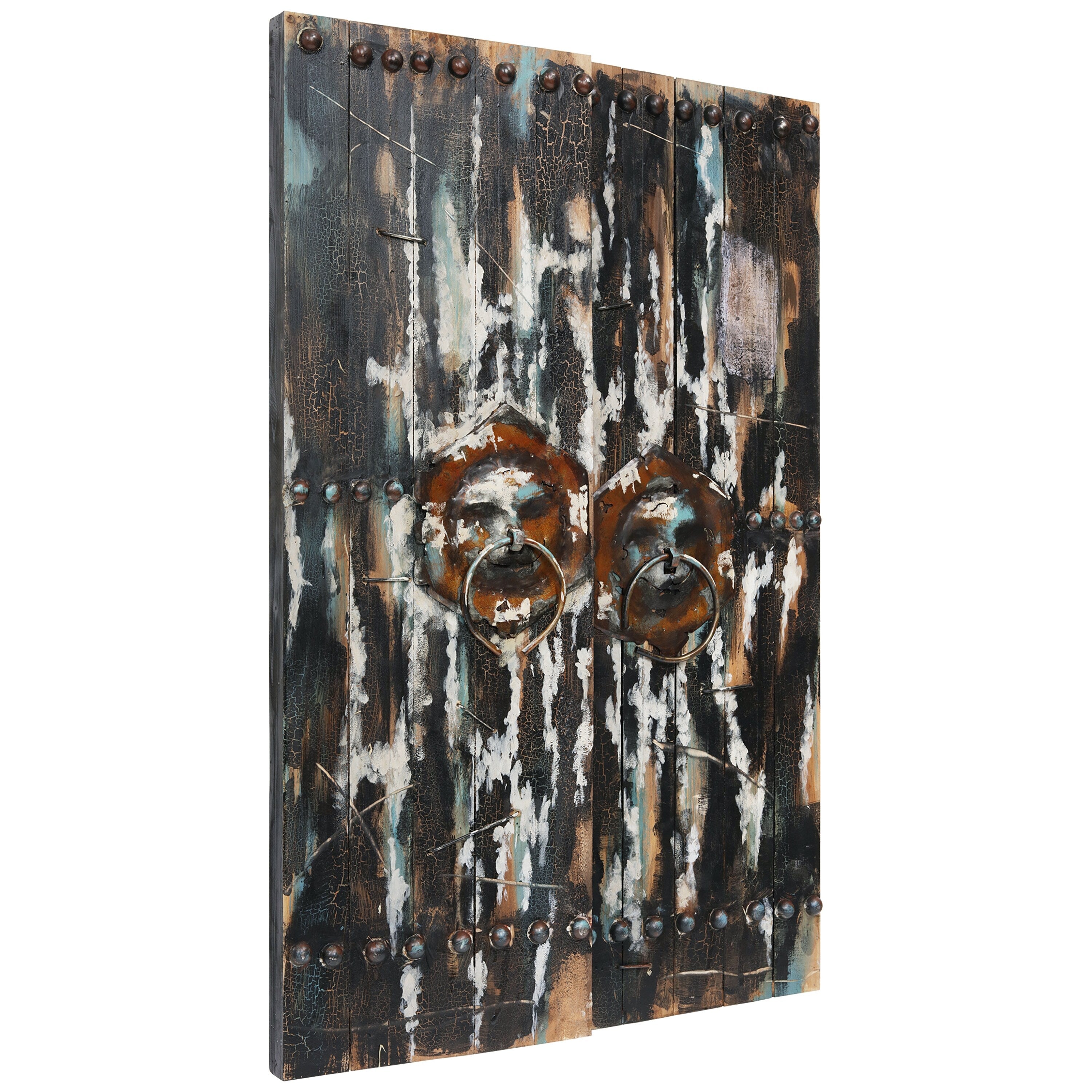 Vintage Wooden Doors - Set of 2 Hand-Painted Metallic Wooden Blocks for Rustic Wall Decor | Farmhouse, Industrial & Bohemian Home Decor