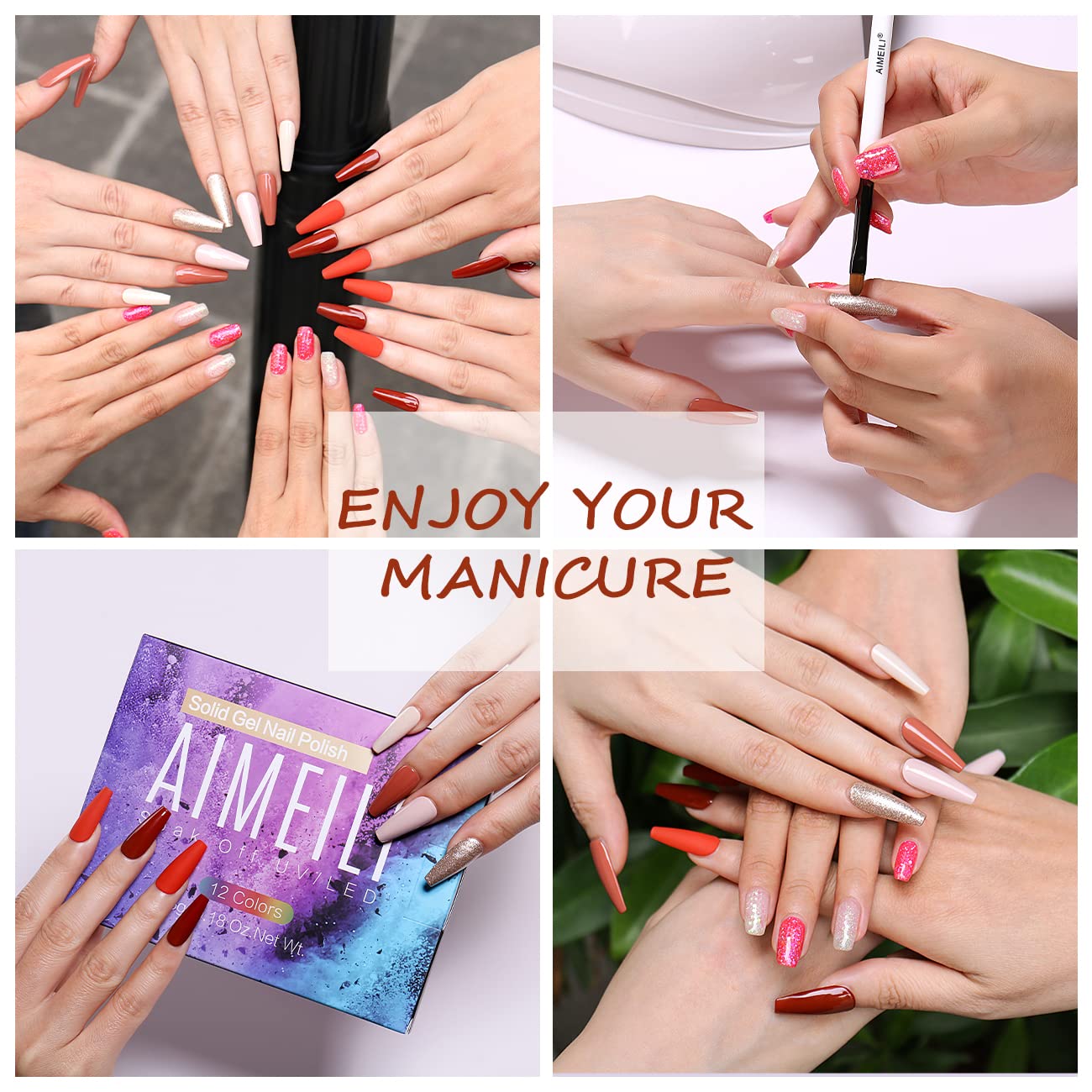 AIMEILI Hema-Free Solid Gel Nail Polish Set - 12 Colors UV LED Soak Off White & Pink Cream Gel Polish for Manicures | Perfect for Salon, Home Use & Nail Art DIY