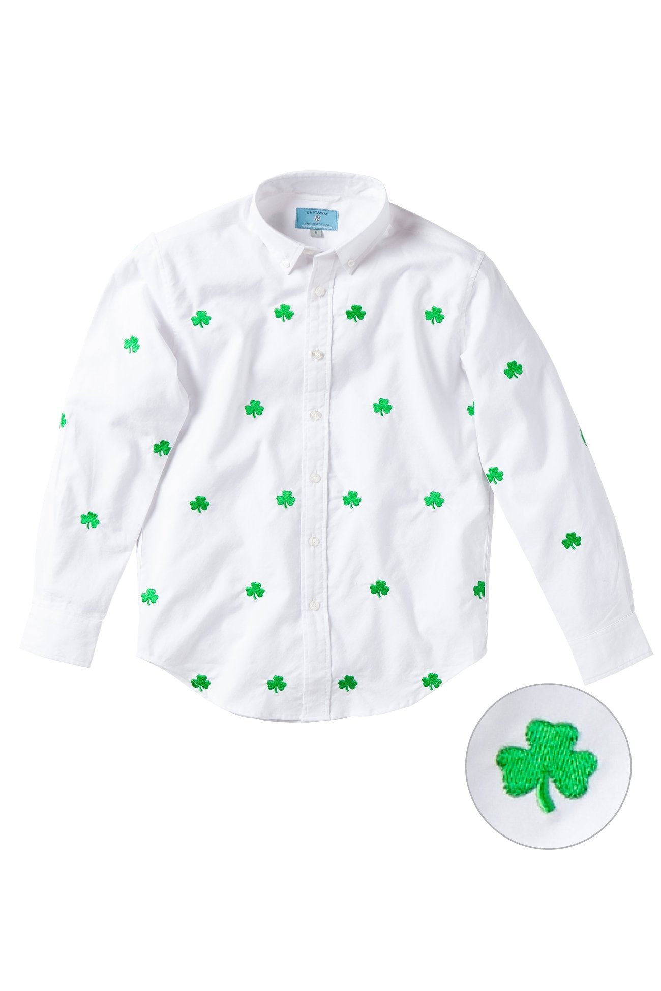 James Men's White Oxford Shirt with Shamrock Print - Classic Casual Button Down for Work, St. Patrick's Day & Everyday Wear
