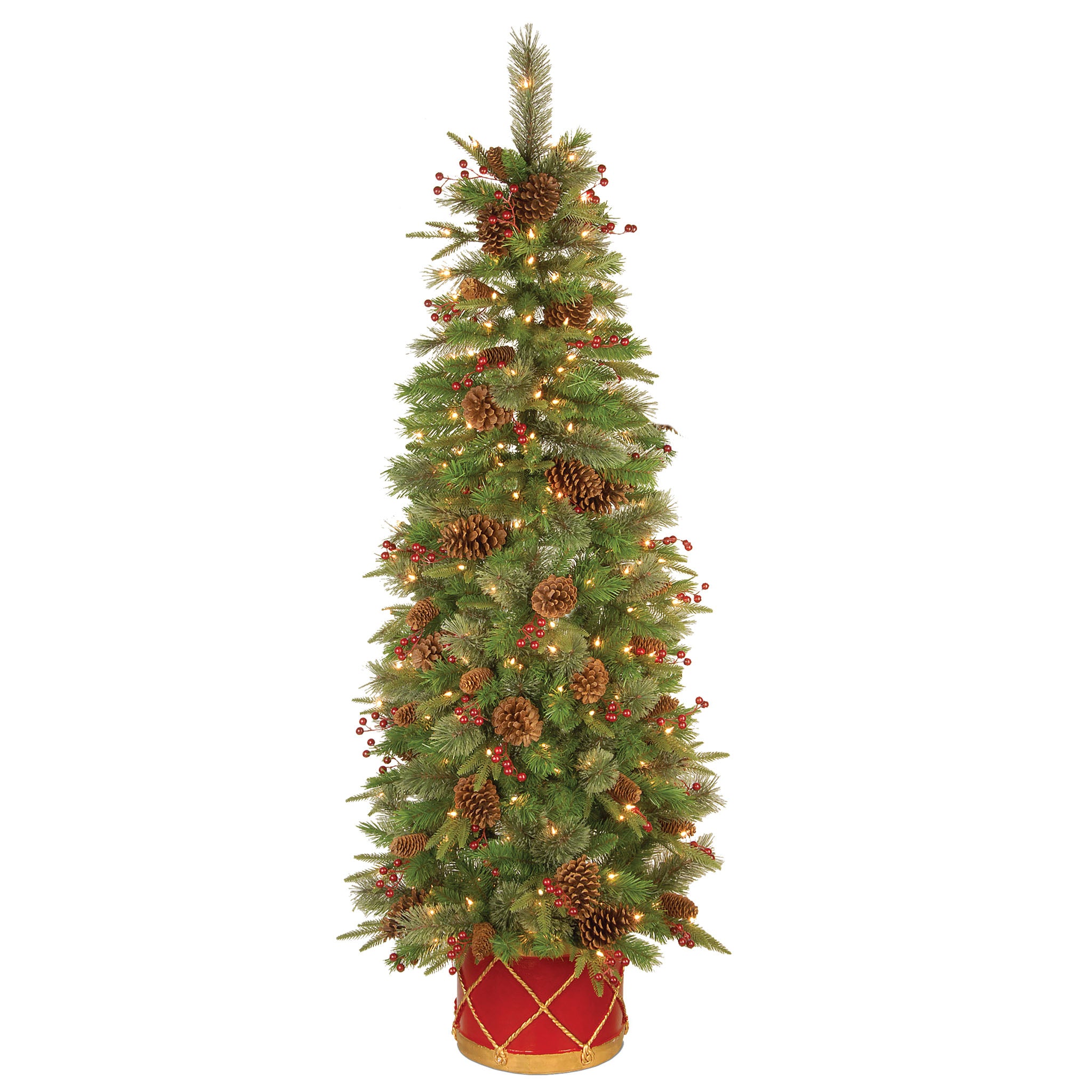 6 ft Pre-Lit Artificial Christmas Tree with Clear Lights - Slim Colonial Collection for Small Spaces - Perfect for Home, Office & Holiday Decor
