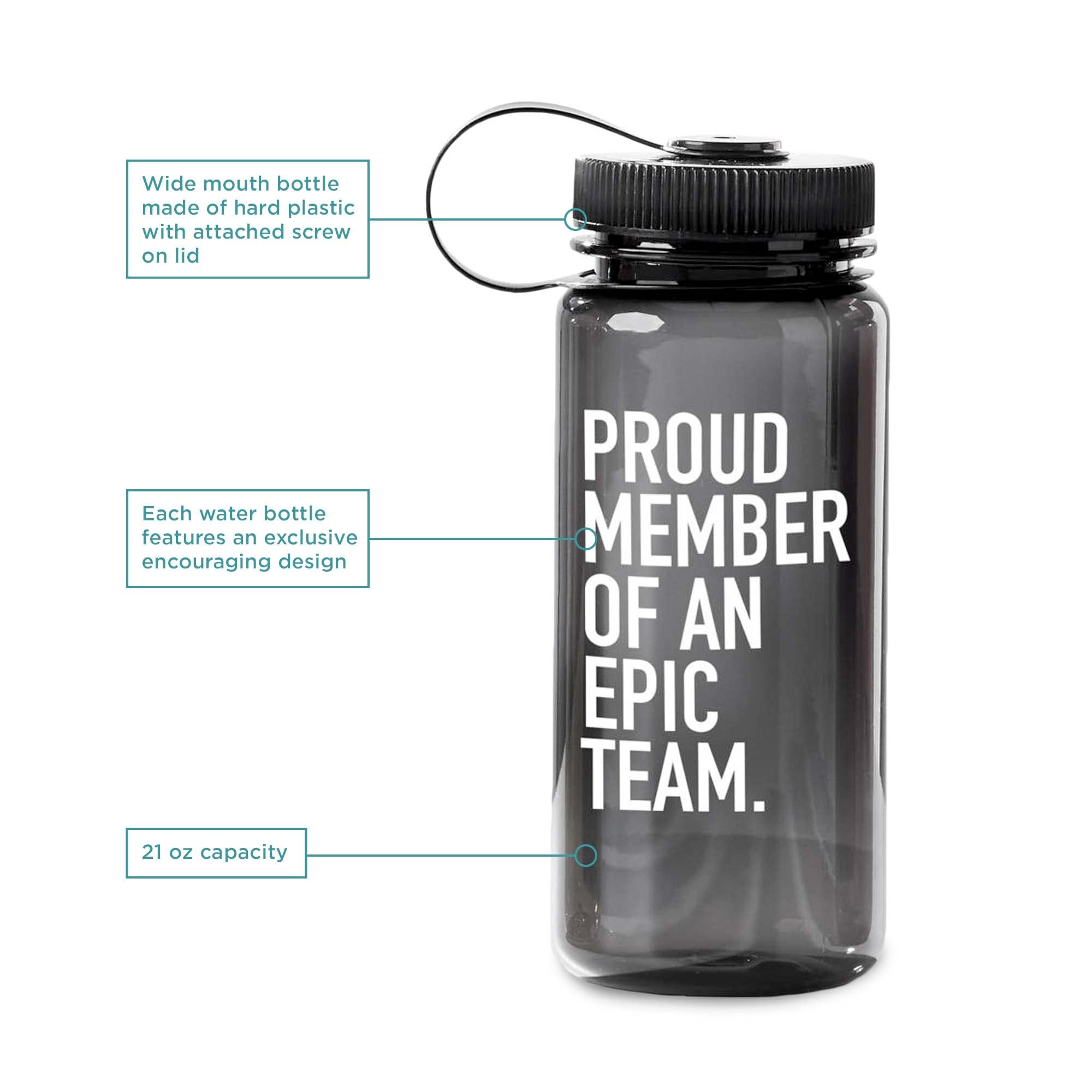 Cheersville 21 oz Wide Mouth Plastic Water Bottle - BPA Free Leak Proof Reusable Water Bottle for Gym, Office & Outdoor - Employee Appreciation Gift (12 Pack, Black, Proud Member Epic Team) - Perfect for Work, School, Sports & Travel Hydration