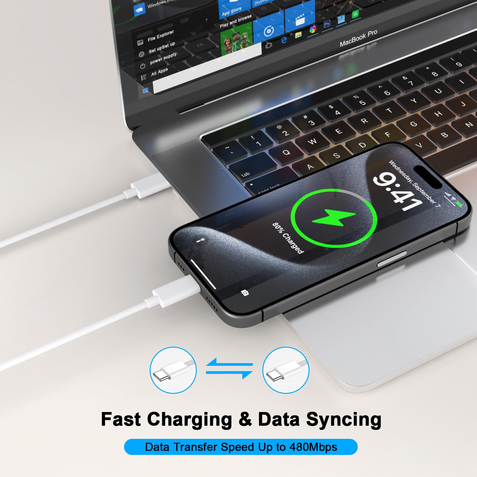 MFi Certified 20W PD USB C Fast Charger & 3M Extra Long USB C to C Cable - Compatible with iPhone 16/16 Plus/16 Pro/16 Pro Max/15/15 Plus/15 Pro/15 Pro Max - UK Power Adapter Plug - Perfect for Home, Office & Travel Charging