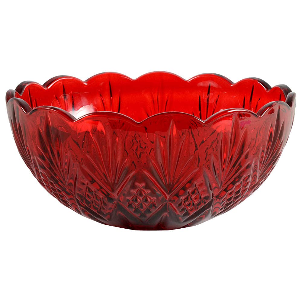Godinger Dublin Red Crystal Serving Bowl - Elegant Glass Fruit Salad Dessert Dish for Parties, Weddings & Holiday Entertaining