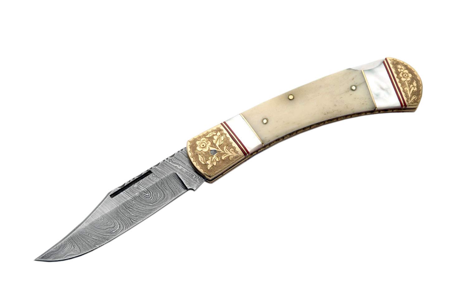 SZCO Supplies Classic Damascus Folding Knife - High Carbon Steel Pocket Knife with Wood Handle | Perfect for Camping, Hunting & Outdoor Adventures