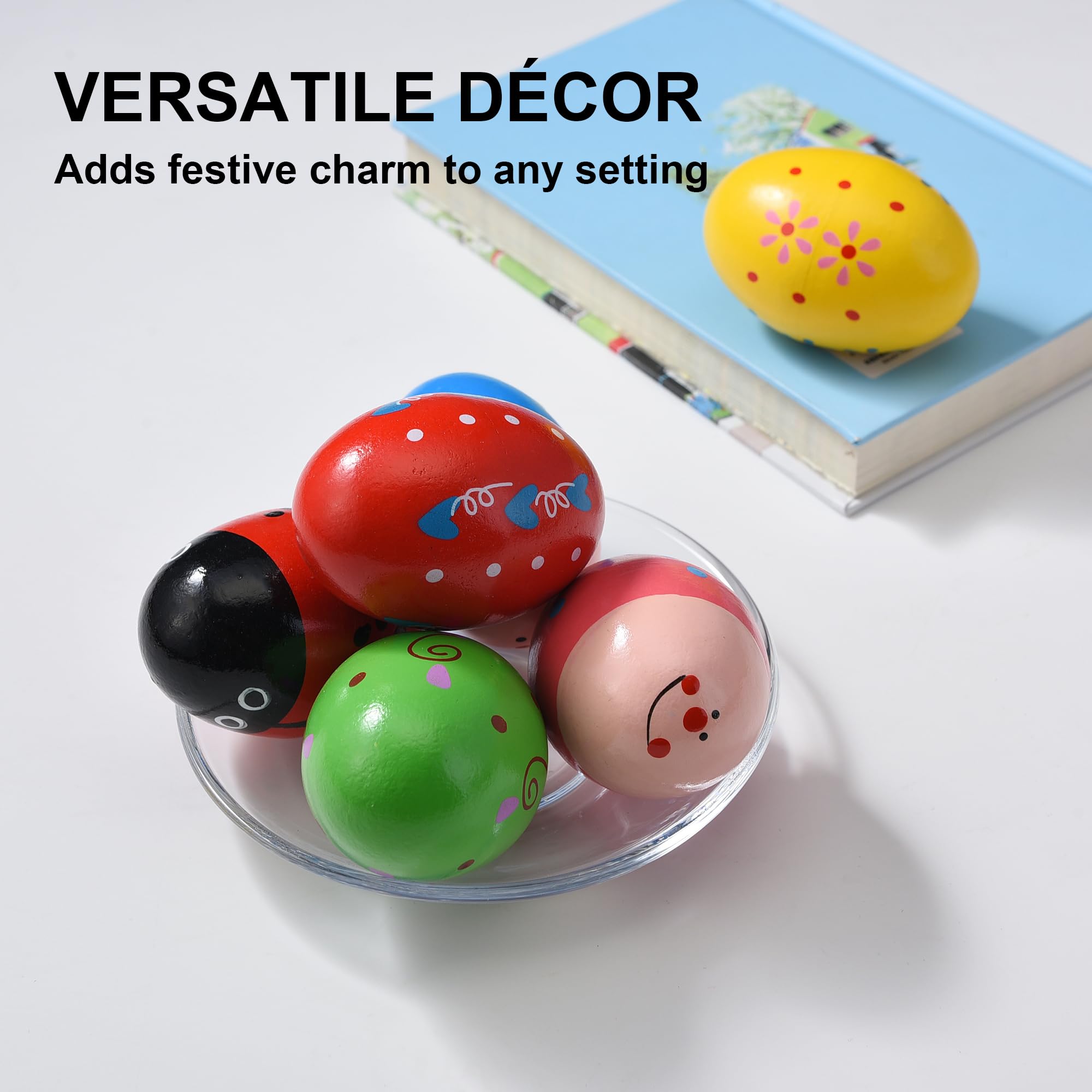 6 Pcs Wooden Easter Egg Shakers - Musical Percussion Instruments for Kids & Babies, Easter Basket Stuffers & Valentine's Day Gifts - Perfect for Easter Egg Hunts, Classroom Activities & Sensory Play