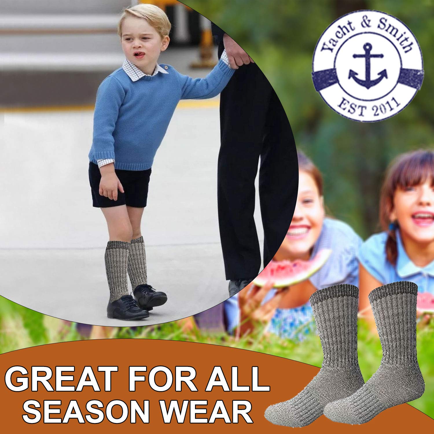 Yacht & Smith Wholesale Bulk Merino Wool Thermal Hiking Boot Socks for Men, Women & Kids - Warm Winter Socks for Outdoor Activities, Skiing & Snowboarding