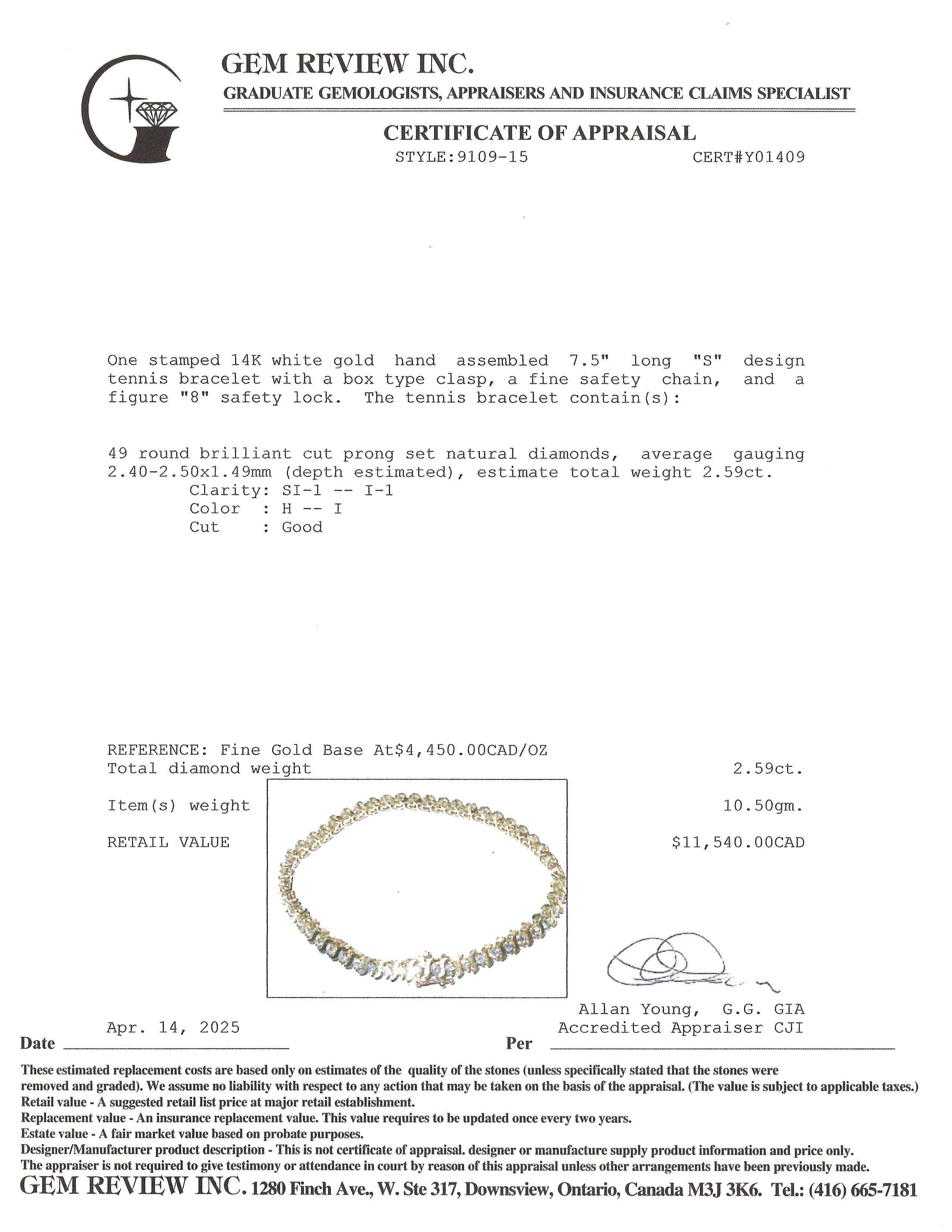 14K Gold Diamond Tennis Bracelet for Women - 2.59 Carat Total Weight (ctw) - 7 Inch Adjustable Length - Elegant Jewelry Gift for Anniversary, Birthday & Special Occasions