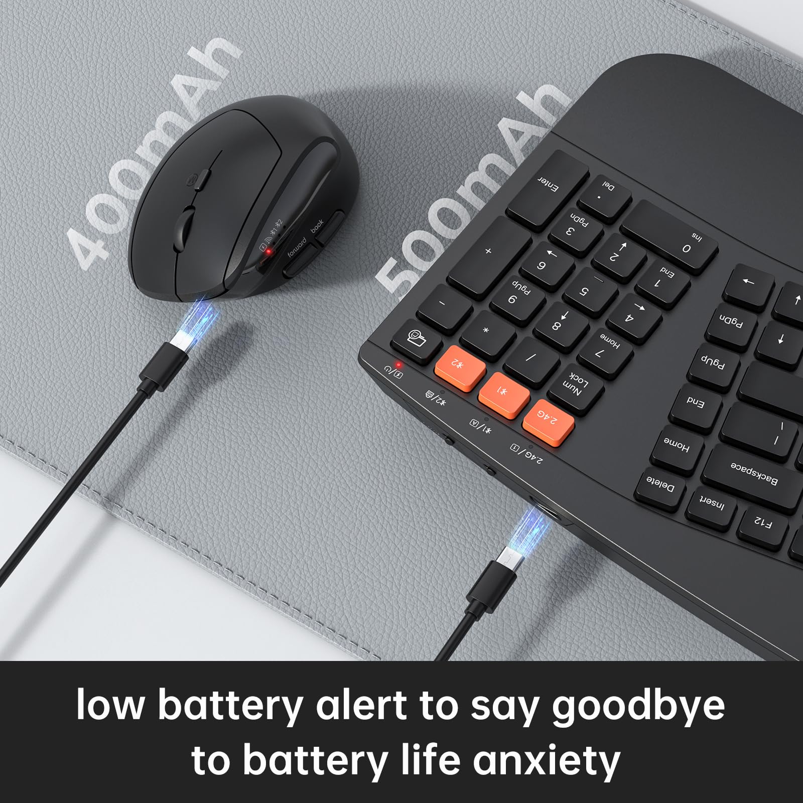 Ergonomic Wireless Keyboard and Mouse Combo - Silent Vertical Mouse with Cushioned Wrist Rest, 2.4G & Bluetooth Dual-Mode for PC/Mac (Black) - Perfect for Office Work, Gaming & Long Typing Sessions