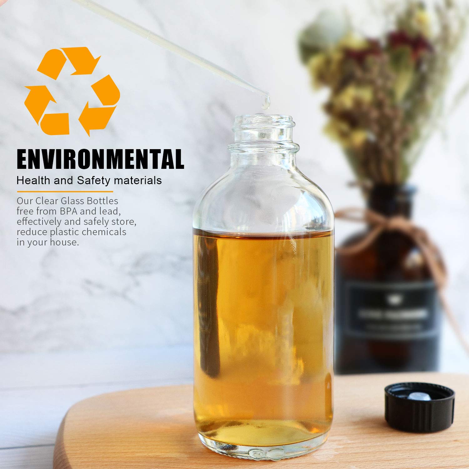 8oz Clear Glass Bottle Set of 20 - Reusable Airtight Glass Containers for Shampoo, Conditioner, Essential Oils, DIY Beauty Products - Perfect for Home, Salon & Travel Storage