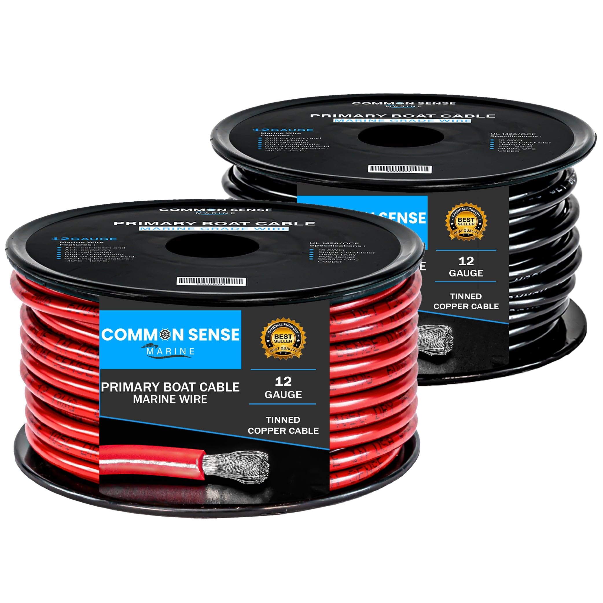 12 Gauge Marine Grade Tinned Copper Boat Cable - 100 ft 12 AWG UL 1426 Standard PVC Wire for Boats, Automotive, Speakers, RV & Trailers - Oxygen-Free Copper for Superior Conductivity & Corrosion Resistance in Harsh Marine & Outdoor Environments
