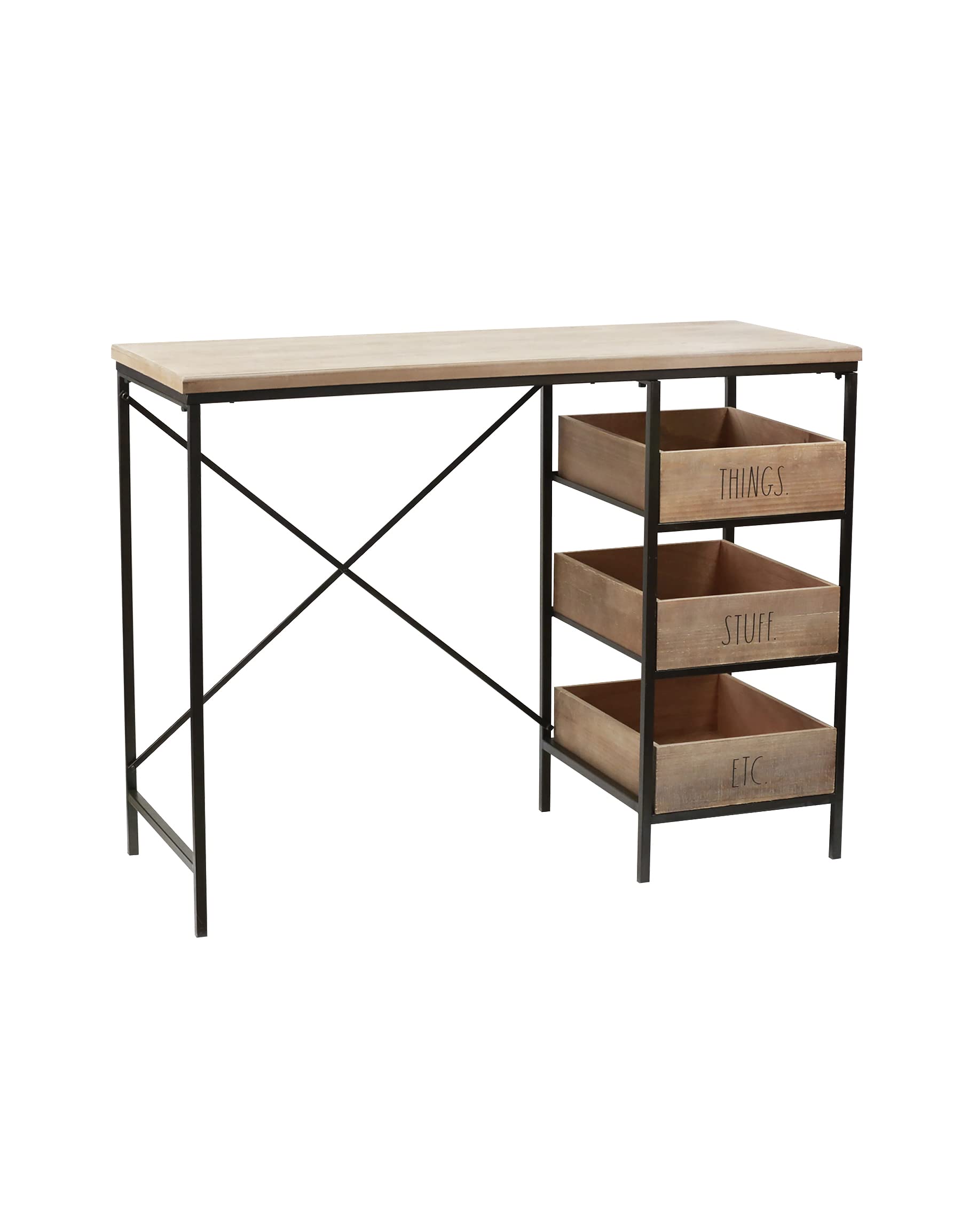 Rae Dunn Wooden Computer Desk with Drawers - Modern Industrial Home Office Desk, Writing Workstation, Craft & Study Table with Metal Frame - Perfect for Small Spaces, Remote Work & DIY Projects