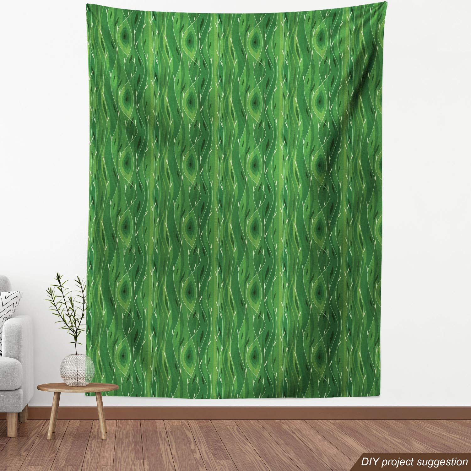 Ambesonne Green Fabric by The Yard - Retro Spring Abstract Leaf Design Vertical Wavy Twigs - Decorative Upholstery Fabric for Sofa, Curtains & Home Decor - 10 Yards Fern Green Pale Green - Perfect for DIY Projects, Crafting & Seasonal Home Makeovers