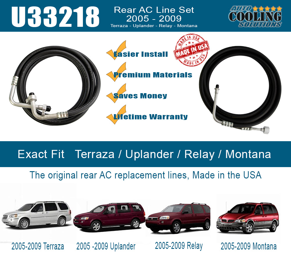 2005-2009 Chevy Uplander, Pontiac Montana, Buick Terraza, Saturn Relay Rear AC Line Set - Replacement AC Refrigerant Line for Cooling System - Perfect for Summer Road Trips & Family Vacations