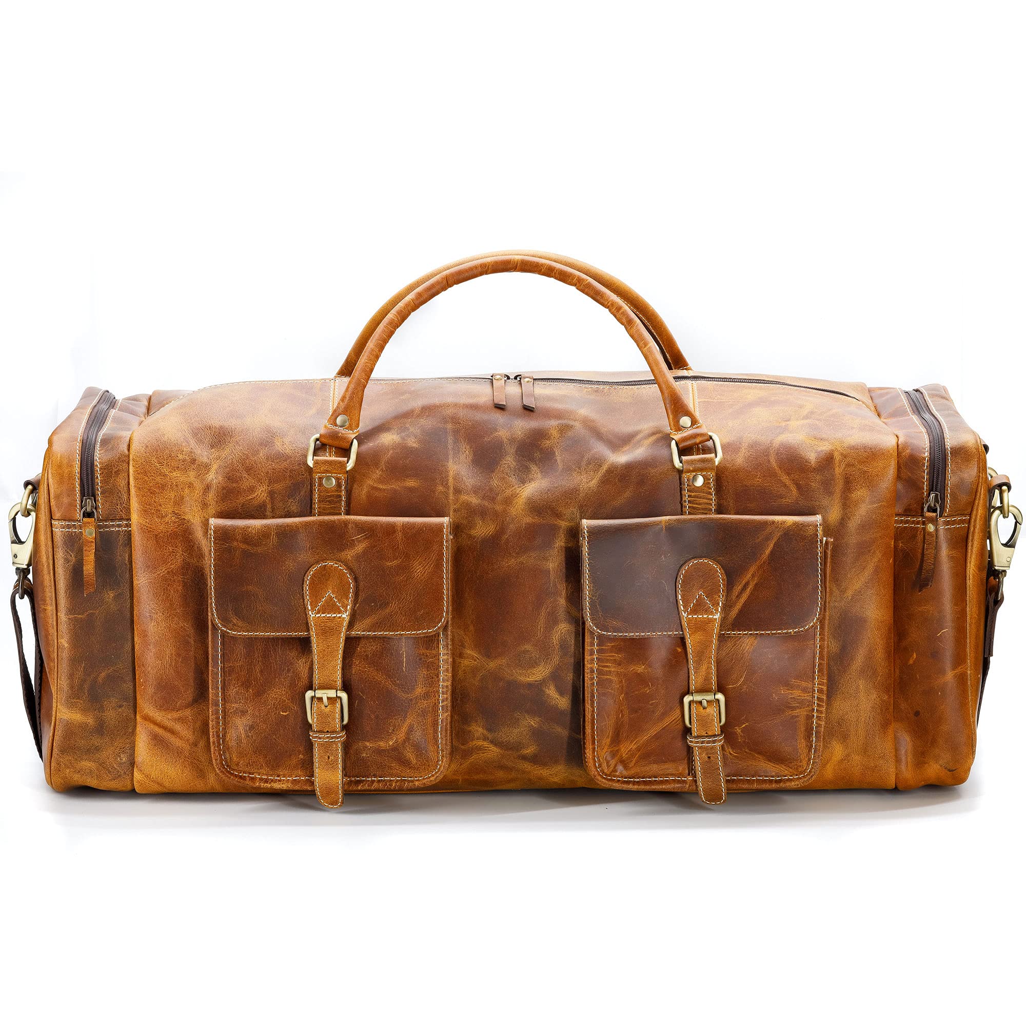 28 Inch Leather Duffel Bag for Travel, Gym & Sports - Distressed Tan Overnight Weekender Holdall - Perfect for Cabin Carry-On, Workout & Weekend Getaways